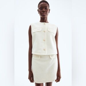 NWT H&M Chic Cream Textured Tweed Mini Skirt Size 6